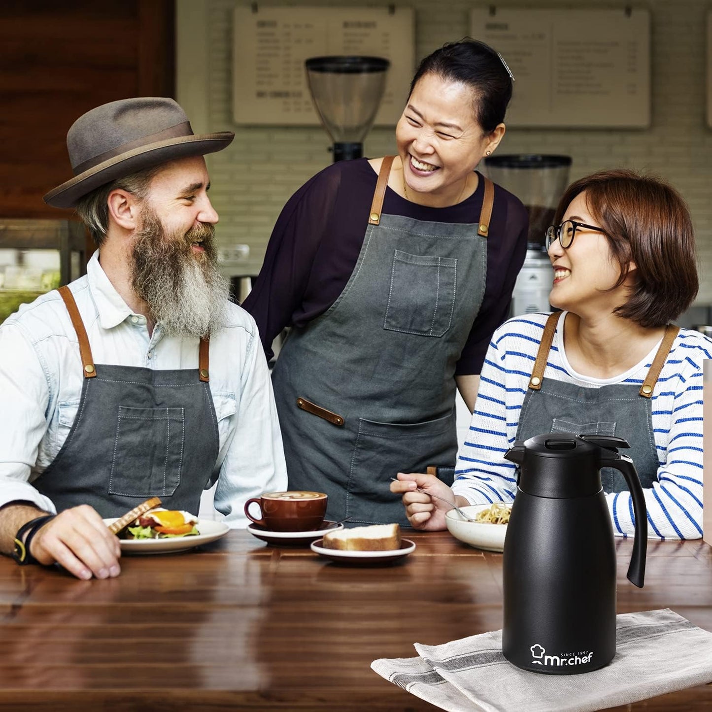 SINCE 1997 MR.CHEF 51Oz Thermal Coffee Carafe, Insulated Stainless Steel Coffee Carafes for Keeping Hot/Double Walled Vacuum Coffee Carafe (Black, 1.5L)