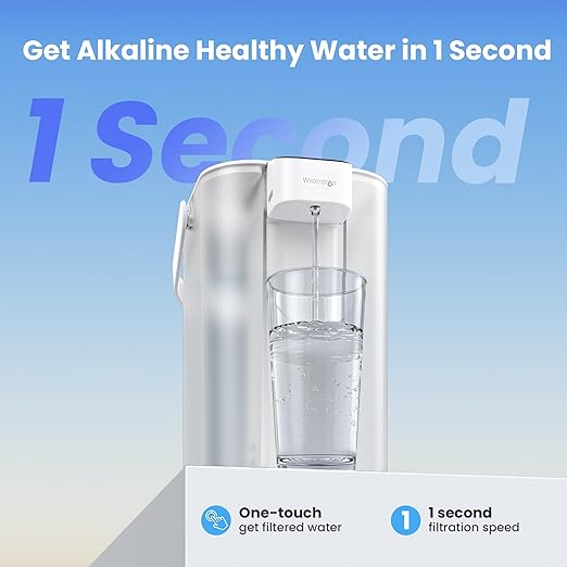 Waterdrop ED01AW Electric Water Filter Pitcher, Alkaline Rechargeable Water Dispenser, with 1 Filter, Instant 200-Gallon 15-Cup Countertop Purifier, Reduce PFOA/PFOS, Chlorine, Lead, White