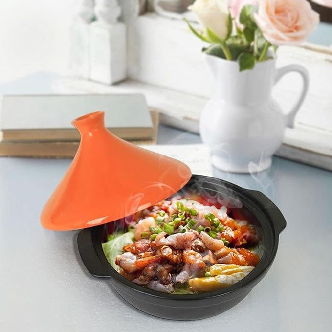 Tagine Pot Moroccan for Cooking High-Quality Ceramic Clay Tajine Pot for Even Heat Distribution Casserole with Tapered Lid(Red with handle)