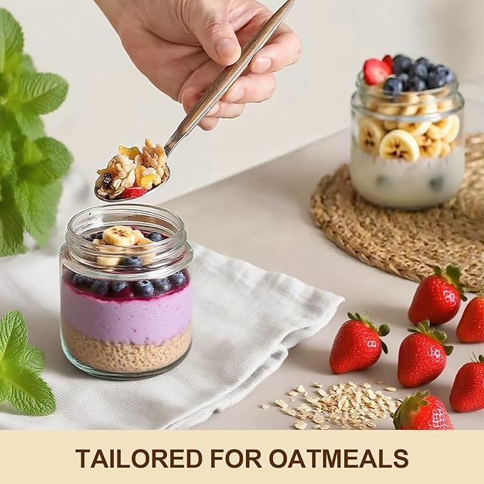 4 Pack 10oz Glass Jars with Bamboo Lids, Overnight Oats Containers with Airtight Lids, Storage Containers Wide Mouth Mason jars for Salad,Yogurt, Sugar, Snacks, Spices