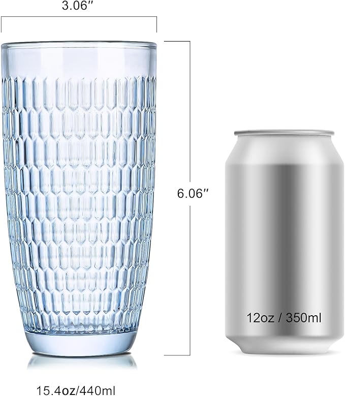 CREATIVELAND Highball Beverage Glasses Set of 6 Romantic Colored Thick & Heavy Base Big Capacity 14.87oz|440ml, Drinking Glass Tumblers for Iced Tea, Water, Soda & Juice and Cocktail