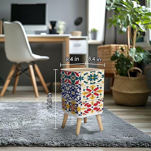 Small Trash Can with Lid Vintage tiles Traditional geometric ornate ceramic tiles seamless Wastebasket with Press Cover Dog Proof Garbage Can Waste Bin for Kitchen Bathroom Nursery 2.6 Gallon