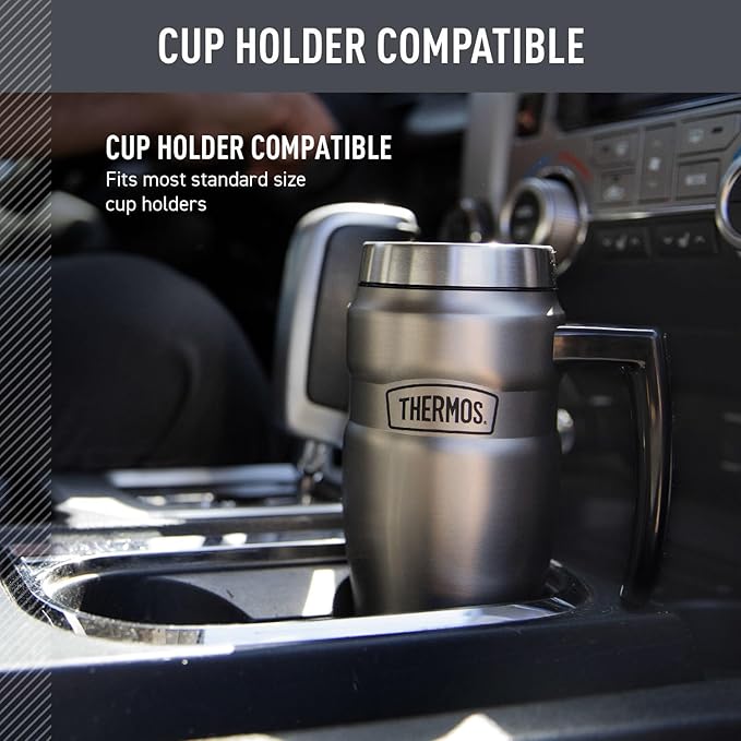 THERMOS Stainless King Vacuum-Insulated Travel Mug with Handle - 16oz, Midnight Blue - Thermos Tumbler for Hot & Cold Drinks - Leak & Sweat-Proof Stainless Steel Coffee Mug with Lid for Commuting