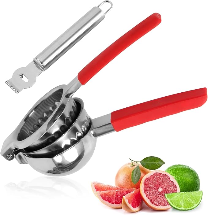 Lemon Squeezer Stainless Steel, NomadSphere Heavy Duty Large Squeezer Bowl, Manual Citrus Press Juicer and Lime Squeezer, Filter Mesh Design, 2 in 1 Store Juice, with Zester Tool & Cleaning Brush
