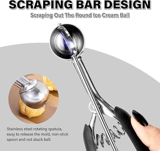 Small Cookie Scoop 2 tsp for Baking, Professional Stainless Steel Mini Ice Cream Scoop 30mm, Cookie Dough Scooper Meatball Scoop, Good Soft Grips, Quick Trigger Release, 10ml (2 Teaspoon)