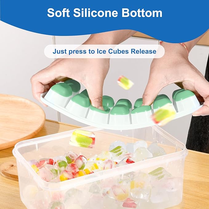 Ice Cube Trays with Lid and Bin, Silicone Plastic Ice Cubes Trays 9 Pack, Stackable Molds for Freezer, Storage Iced Bucket Kits BPA-Free and Odor-Free