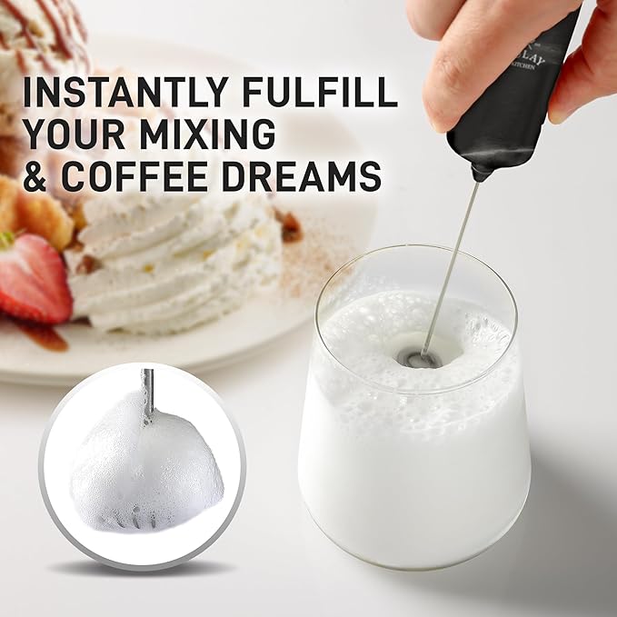 Mini & Mighty Milk Frother Wand – Powerful Handheld Coffee Frother, Battery Operated Drink Mixer – Compact Pocket Size – Detachable Whisk for Latte, Cappuccino, Matcha, Hot Chocolate – Black Marble
