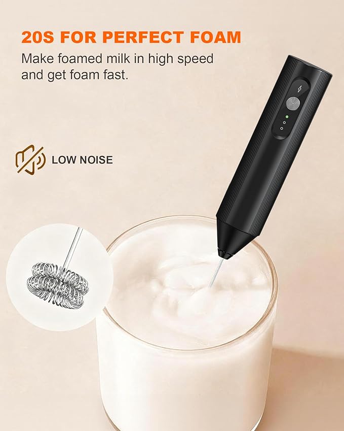 3-Speed Rechargeable Milk Frother with Cover, Dual Coil Whisk Coffee Frother Handheld - Portable Hand Frother Wand for Coffee Matcha Cappuccino & Hot Chocolate, Kitchen Gift, Black