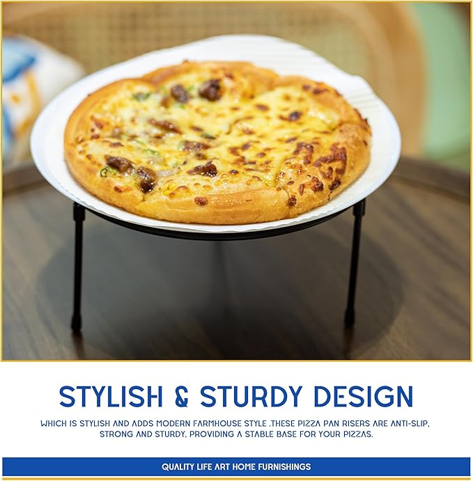 HPC DECOR Set of 6 Black Metal Wire Pizza Pan Riser Stands- Round Pizza Tray Riser Rack Holder - Tabletop Display Racks for Food Platter Tray- Metal Display Stands for Home, Restaurant and Party