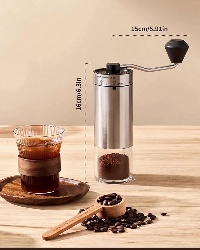 Manual Coffee Grinder with 40 Adjustable Grind Settings With Ceramic Conical Burr,Handheld Grinder with Handle Crank, Portable Hand Coffee Mill with 35g Capacity,Espresso,Pour Over,French Press