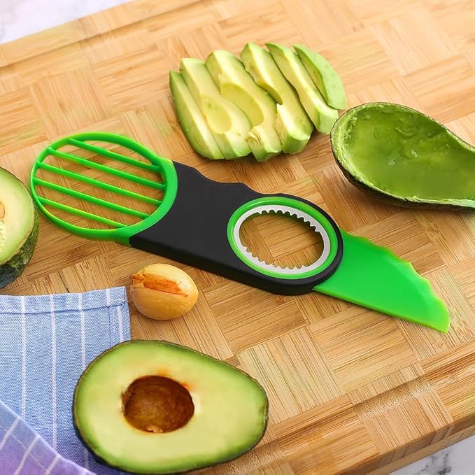 Generic Stainless Steel Avocado Slicer, Corer, and Paring Knife Combo: 3-in-1 Tool - Dishwasher Safe & Heavy Duty, Small, Green