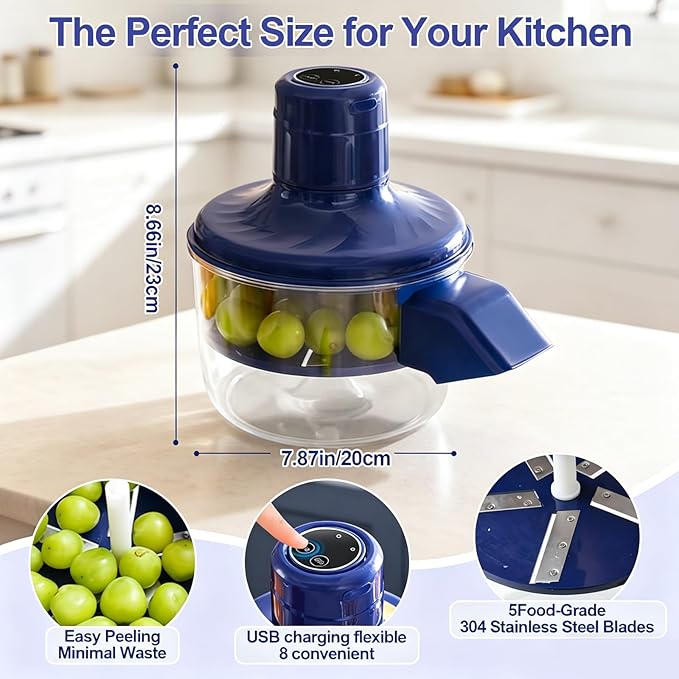 Automatic Grape Peeler Machine, Electric Garlic & Cherry Tomato Peeler Skin Remover Tool for Small Fruits - Rechargeable Electric Fruit and Peeler Suitable for home kitchens(Blue-1PC)