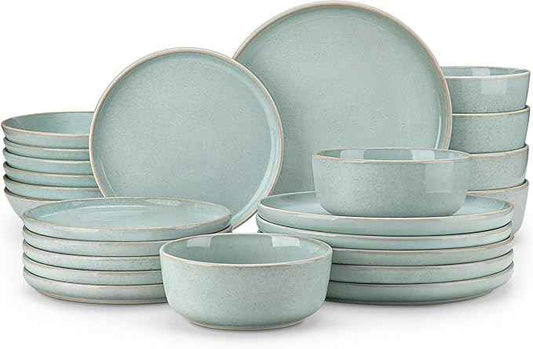 vancasso ANYA 24 Pieces Plates and Bowls Set, Mint Green Dinnerware Sets, Reactive Glaze Dishes Set for 6, Ceramic Dishware Sets Kitchen Dinner Set, Microwave & Dishwasher Safe