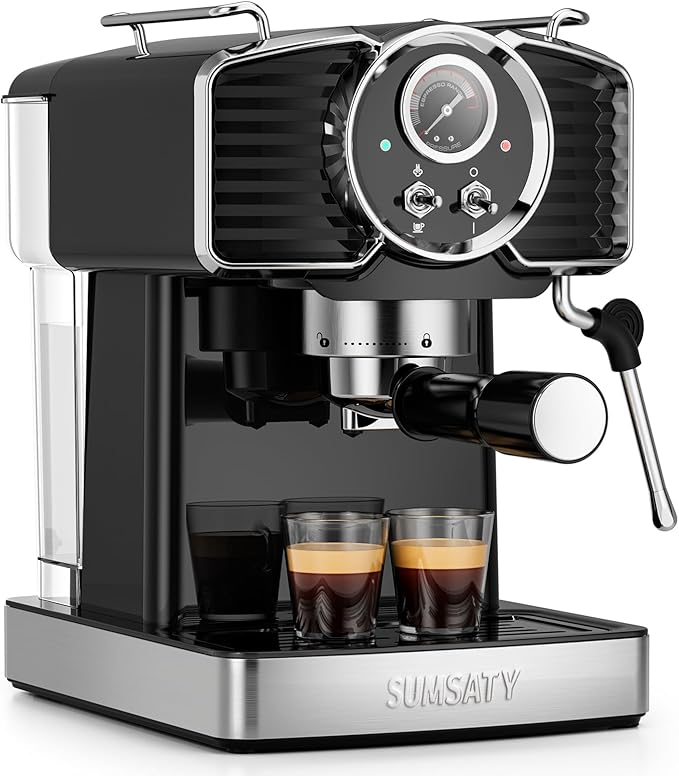 SUMSATY Espresso Machine 20 Bar Espresso Maker with Milk Frother Steam Wand, Professional Expresso Machine for Home Cappuccino & Latte Maker, Retro Coffee Maker with 61oz Water Tank, Black