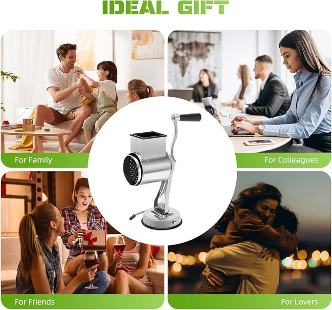Rotary Cheese Grater Vegetable Potato Slicer Upgrade Stainless steel Rotary Handheld Grater Food Grater with 5 Blades for Vegetable Chesse Chocolate