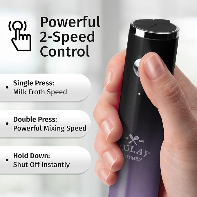 Zulay Kitchen Rechargeable Milk Frother Handheld Lux - Powerful 2-Speed Motor, Waterproof, 2000mAh Battery - Drink Mixer for Latte, Cappuccino, Matcha & Protein Powder - Lux Galaxy