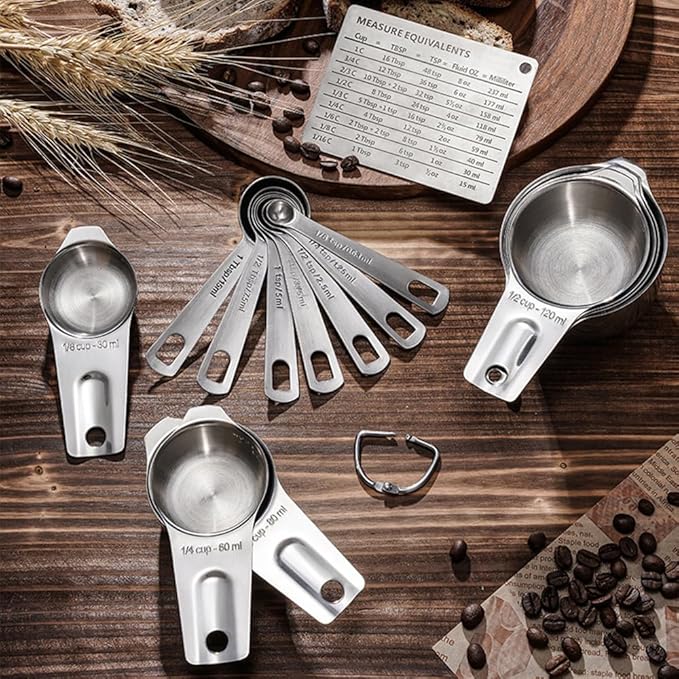 Measuring Cups and Spoons Set Heavy Duty 304 Metal Stainless Steel Measuring Cup Spoon Kitchen Gadgets for Cooking Baking (Set of 15)