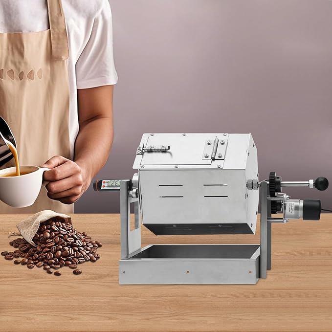 AngelcityCC Coffee Bean Roaster Coffee Bean Baker Peanut Roaster, Gas Burner Drum Type Stainless Steel for Home and Commercial Use