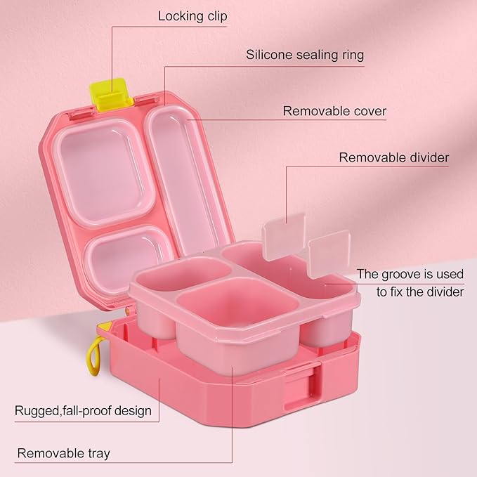 wiwens Bento Lunch Box for Kids with 12oz Soup Thermo Leak-Proof Lunch Food Container with 5 Compartment Thermo Hot Food Jar and Insulated Lunch Bag for Kid Toddler Girls Boys to School