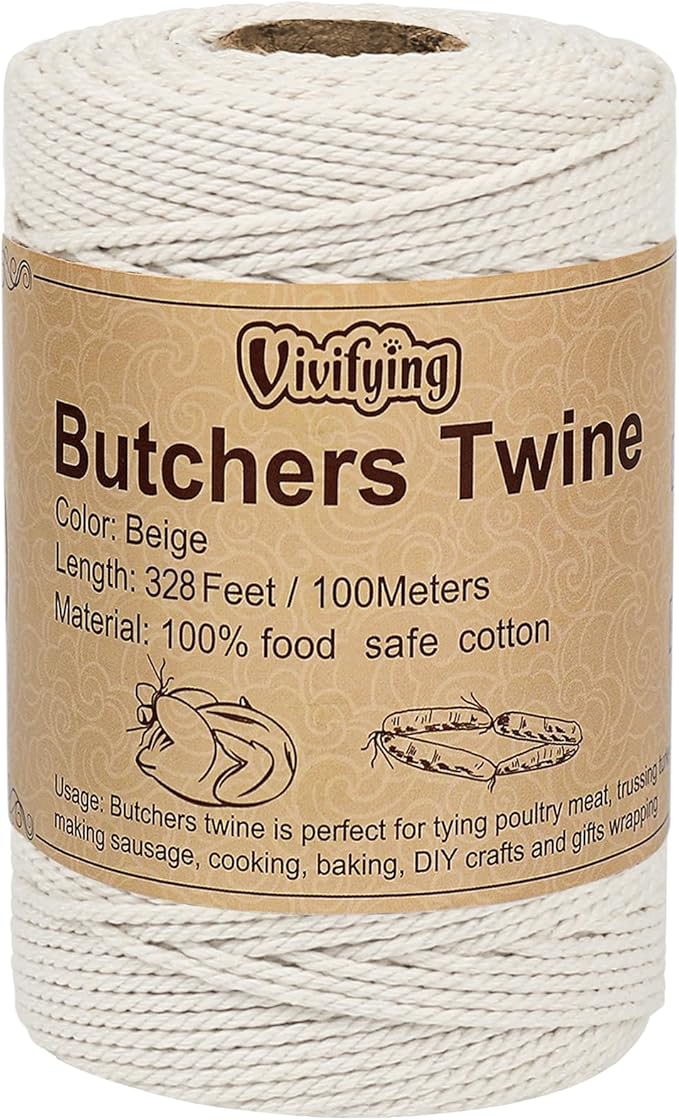 Vivifying Butchers Twine, 328 Feet 2mm Food Safe Cotton Bakers String for Tying Meat, Making Sausage, Trussing Turkey, Roasting, Cooking and Packing(Beige)