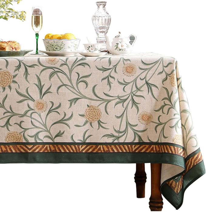 patdrea Designer French Linen Table Cloth for Rectangle Table,Vintage Fall Decorative Tablecloth,Floral Decoration Cover for Kitchen Dining Christmas,Tea Party,Thanksgiving,55"x71"-Littledaisy