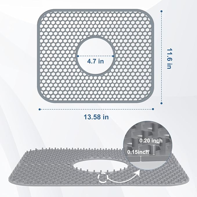 Bestjing Silicone Sink Protectors for Kitchen Sink with Center Drain,13.58''x 11.6'' Folding Non-Slip Heat Resistant Mat Grid for Bottom of Porcelain Stainless Steel Porcelain (Center Hole)