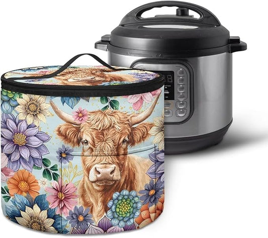 Retro Mandala Appliance Dust Covers for Kitchen Highland Cow Pressure Cooker Dust Cover Easy to Clean Carry Bag for 6 Quart