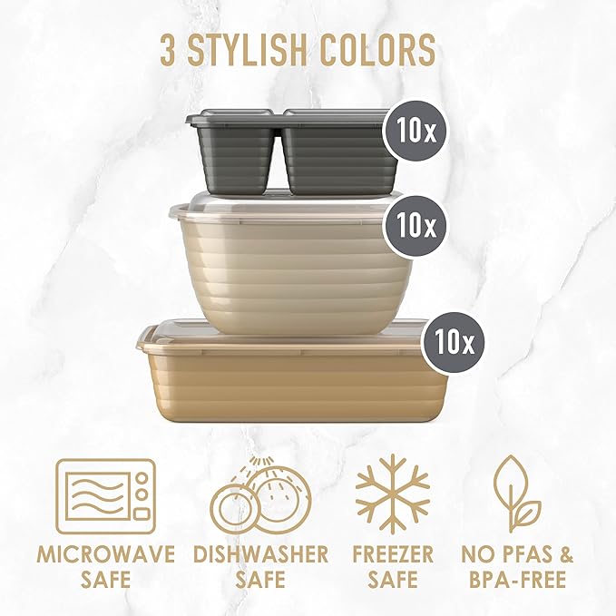 Bentgo Prep 60-Piece Variety Meal Prep Kit - Reusable PFAS & BPA-Free Food Containers 1-Compartment Trays, Prep Bowls, & Snack Boxes - Microwave, Freezer, & Dishwasher Safe (Gleam Metallics)