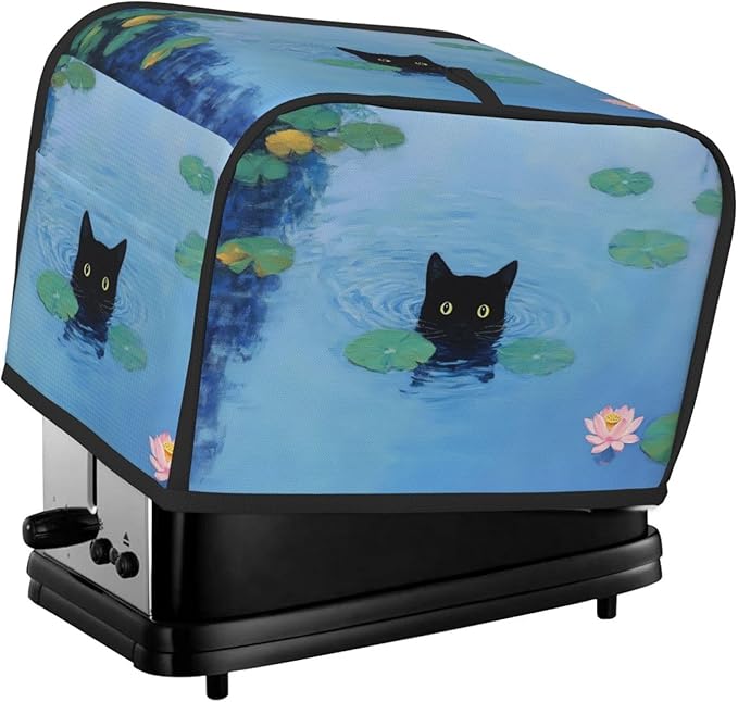 Black Cat Swimming Toaster Cover 2 Slice, Cute Country Bread Machine Cover, Washable, Stain Resistant, with Top Handle