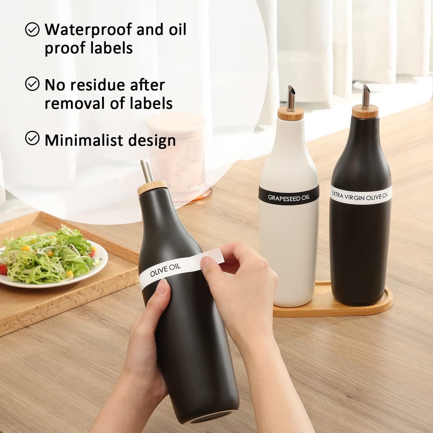 HOMCDALY Olive Oil and Vinegar Dispenser Set, Two 16oz Ceramic Oil Dispenser for Kitchen, Kitchen Dispenser Bottle for EVOO Vinegar Syrups, Modern Farmhouse Design| Set of 2 –Black &white