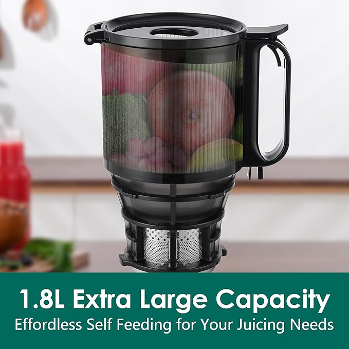 Cold Press Juicer,Fretta Juicer Machines with American-Sourced PCTG Material and 5.3" Extra Large Feed Chute,Fit Whole Fruits & Vegetables,BPA Free 250W(Silver,1.8L)