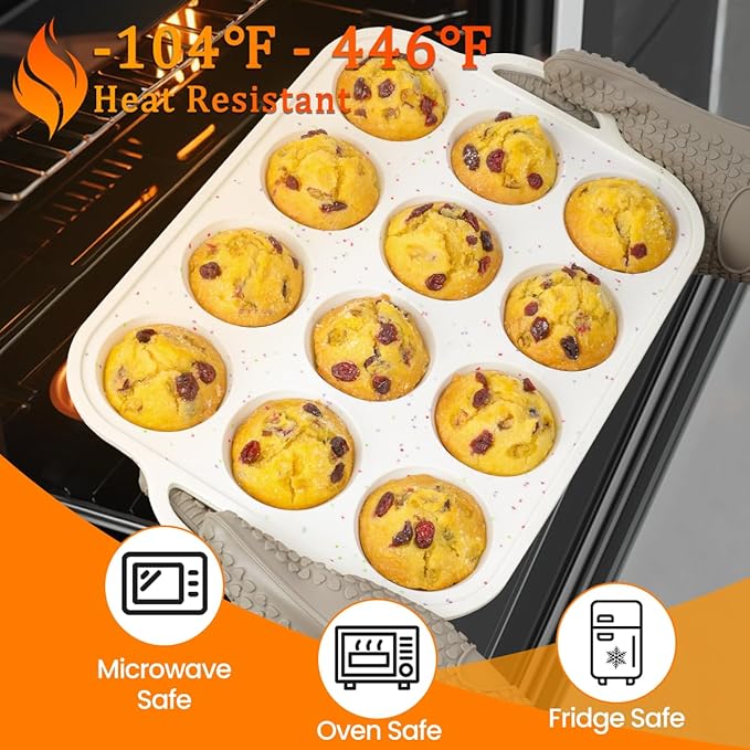 Silicone Muffin Pans for Baking, with Metal Reinforced Frame 2.8 Inch Regular Size Silicone Molds Nonstick 12 Cups for Baking Homemade Muffins, Cupcakes, Egg Bites 2 Pack Dishwasher Safe BPA Free