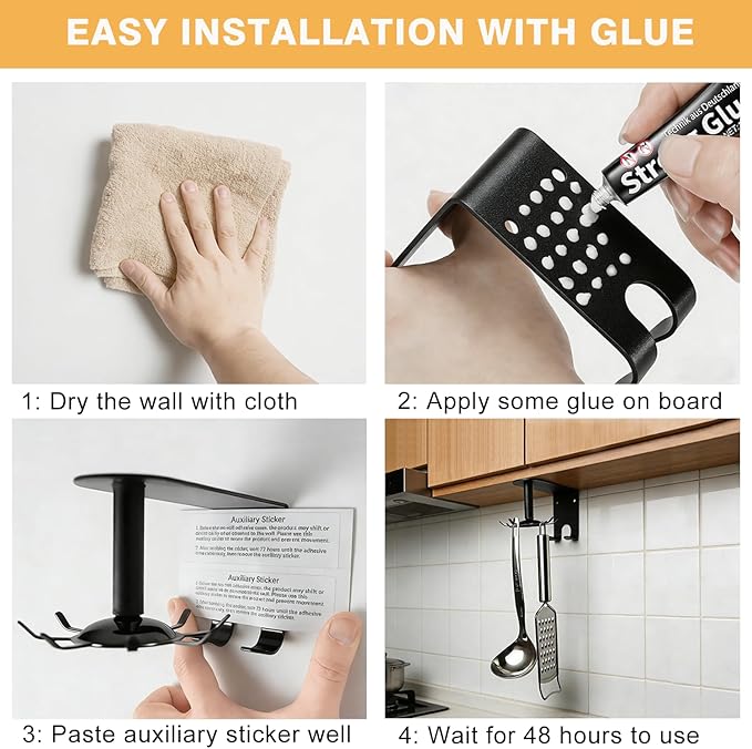 Kitchen Utensil Hanger, Metal Steel Utensil Hooks 360° Rotatable Utensil Rack Wall Mounted with 10 Hooks for Cabinet Kitchen Bathroom
