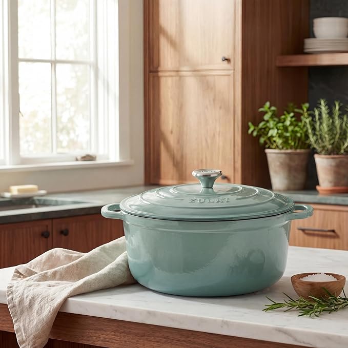 Zulay Kitchen 6 Quart Enameled Cast Iron Dutch Oven Pot with Lid – Premium Durability & Oven Safe up to 500°F – Heavy Duty Cookware Perfect for Bread Baking, Stews, Braising & Roasting - Aventurine