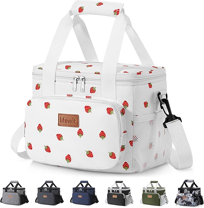 Lifewit Medium Lunch Bag, Insulated Lunch Box, Soft Cooler Cooling Tote for Adult Men Women, Strawberry 12-Can (9L)