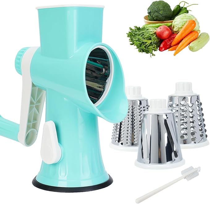 Rotary Cheese Grater with Handle-Versatile Cheese Grater Non-Slip Suction Base,Cheese Shredder & Food Slicer for Cheese,Carrots, Cucumbers,Nuts-Compact & Easy Clean Kitchen Kitchen Tool (blue)