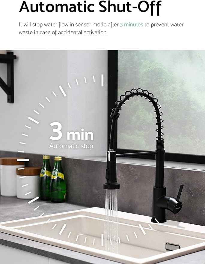 WEWE Matte Black Touchless Kitchen Faucet with Pull Down Sprayer - Motion Sensor Black Kitchen Faucet Spring Single Handle Kitchen Faucets, Stainless Steel Faucet for Kitchen Sink