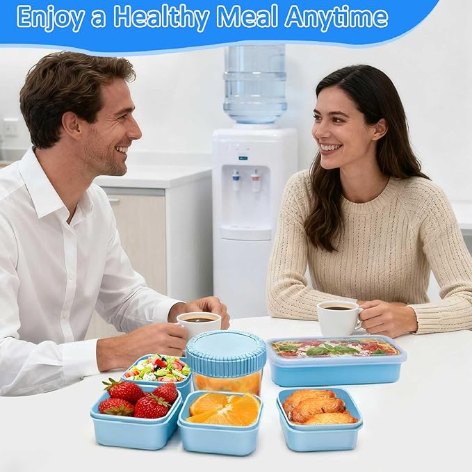 moleath Bento Box with 6 Removable Compartments Lunch Box, Microwave & Dishwasher Safe, Leakproof BPA-Free Snack Containers Ideal for Office, Picnic, Camping, Party, Travel, Blue