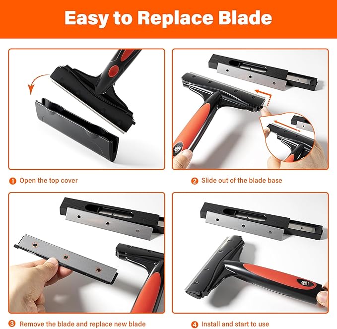 Gomake Extendable Floor Scraper Heavy Duty 6" Wide Razor Blade Scraper Tool with 17‘’-59" （1.4ft- 4.9ft）Long Handle, 10PCS Extra Metal Blades for Cleaning Glass Wall Gum Paint Tile Glue