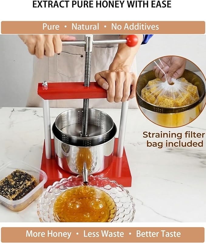 EJWOX 1.6 Gallon Manual Press - Professional Stainless Steel Fruit & Vegetable Squeezer with Filter Bag - Large 6L Capacity for Honey, Cheese, & Plant Infusions - Heavy Duty Top-Handle Juice Extractor