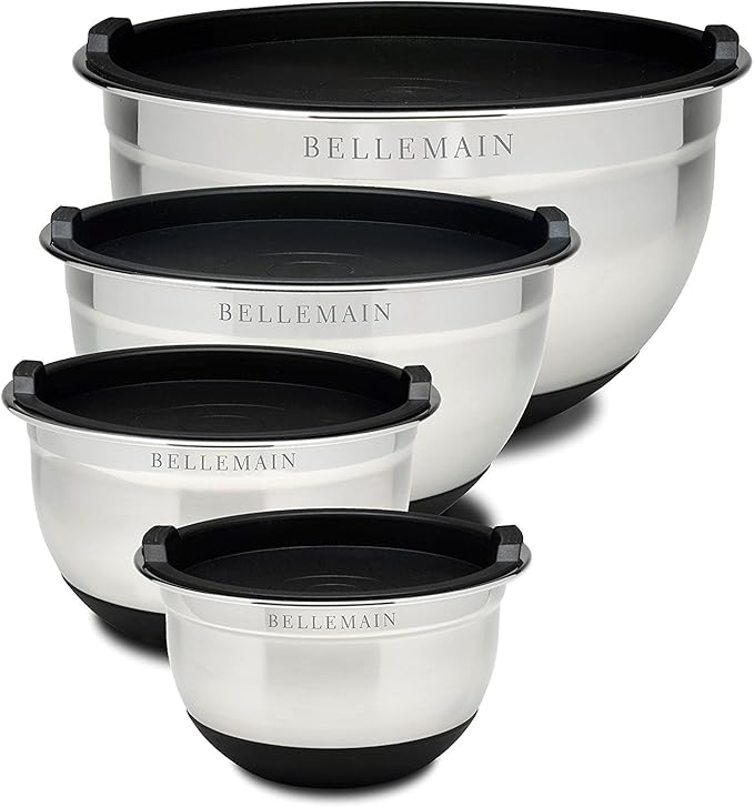 Bellemain Stainless Steel Non-Slip Mixing Bowls with Lids (4-Piece Set)
