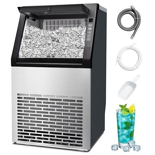 Commercial Ice Machine, 100LBS/Day Stainless Steel Freestanding Large Ice Maker, 36 Cubes in 11Mins, 24H Timer, Self-Cleaning, Ideal for Restaurant, Bars, Home and Offices