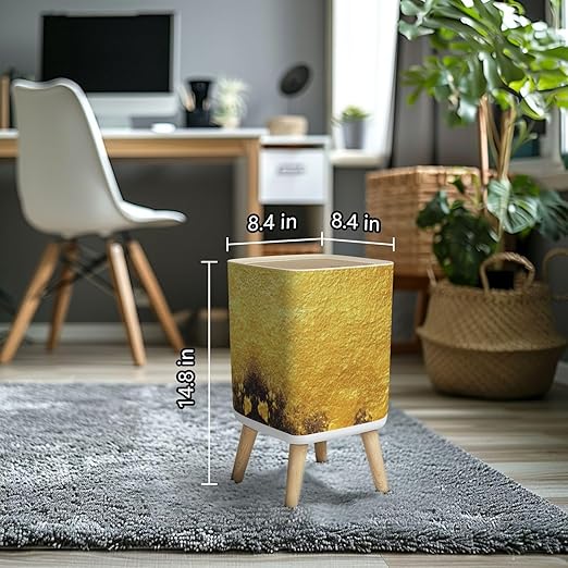 Small Trash Can with Lid Gold texture for cover cards flyers poster Bronze paint Stone backdrop Wastebasket with Press Cover Dog Proof Garbage Can Waste Bin for Kitchen Bathroom Nursery 2.6 Gallon