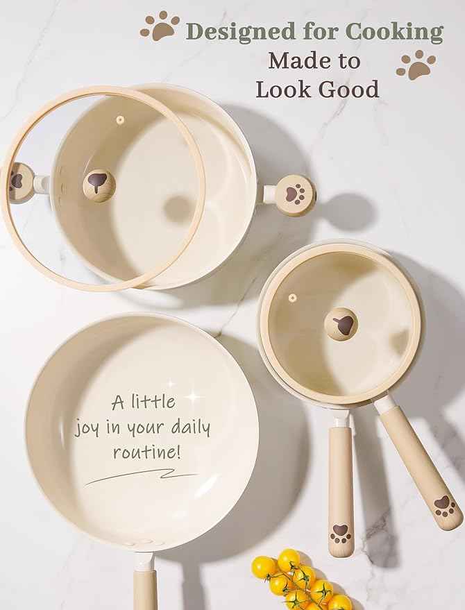 Astercook Pots and Pans Set Non Stick, Ceramic Cookware Set Non Toxic, 18 Pcs Dishwasher Safe Induction Cookware for Everyday Cooking & Kitchen Gifts