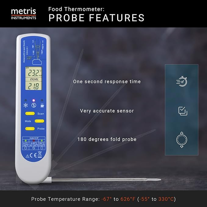 Food Cooking Meat Thermometer Digital Infrared Instant Read with Probe for Kitchen, Outside Grill, BBQ Smoker, Model TCT303F-NSF NSF Approved