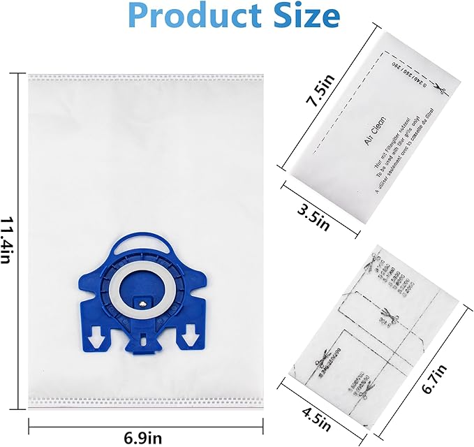 Improvedhand 10 Packs 3D Airclean Bags Replacement for Miele GN Vacuum Cleaner Bags Fit for Miele Classic C2 C3 S2 S5 S8 S400 Series with Motor Protection Filters, AirClean Filters