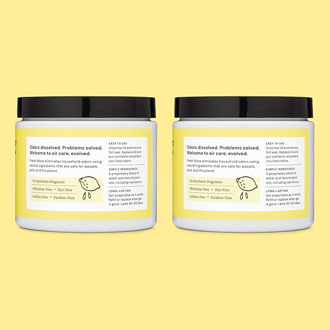 Fresh Wave Lemon Odor Removing Gel, 15 oz., Pack of 4 - Safer Odor Absorbers for Home, Natural Plant-Based Odor Eliminator, Every 15 oz. lasts 30-60 Days, For Cooking, Trash & Pets