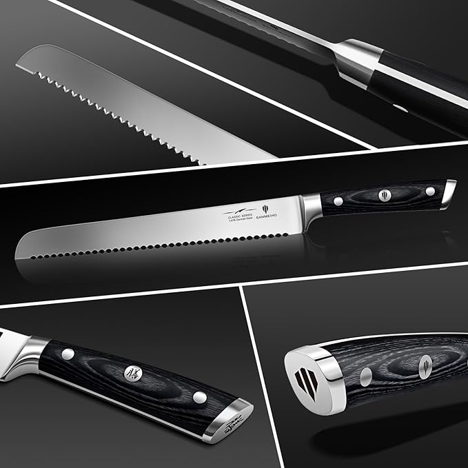 10" Bread Knife - Sourdough Slicing Knife Professional 5Cr15MoV Stainless Steel Serrated Knives, Ergonomic Wood Handle & Full Tang Design, Gift Box Included (Single-Edge