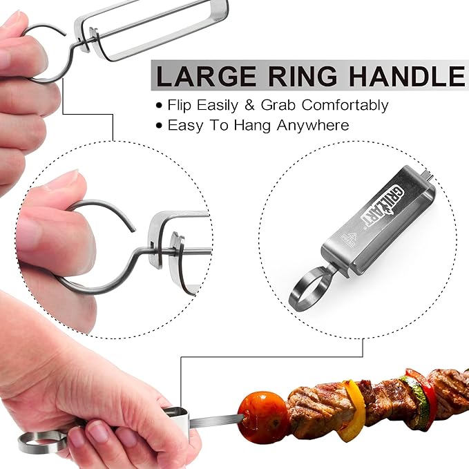 GRILLART Kabob Skewers for Grilling - Metal Skewer for Kabobs with Slider - Flat BBQ Skewer Stainless Steel - 17" Shish Kabob Grill Skewers & Ideal Kabob Sticks for Meat Shrimp Chicken Veggie (10PCS)