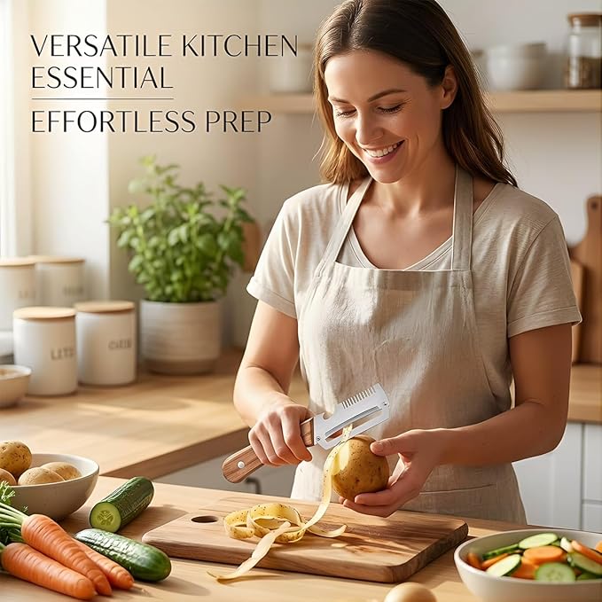 2-Pack Premium Vegetable Peeler with Wooden Handle and Bottle Opener, Multi-Functional Vegetable Peeler for Kitchen, Kitchen Gadgets Tool for Fruit Pumpkin Peeling Potato Carrot Veggie Peeler